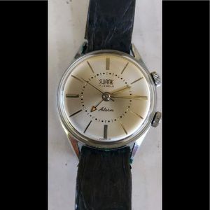 RARE 1960s Swank Men's Alarm Swiss Made 17Jwl Silver Watch w/ Silver Bracelet